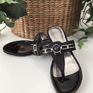 Marc Fisher Amina Black Glitter Thong